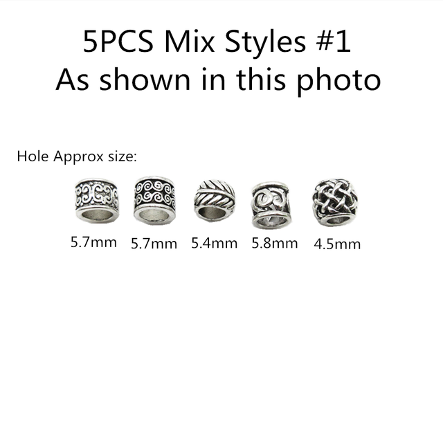 5Stck Antike silber Haar flechten Dreadlock Perlen ringe rohr Wikinger Rune Bart perlen DIY Haar Styling Zubehör: 5Stck mischen Stile 1