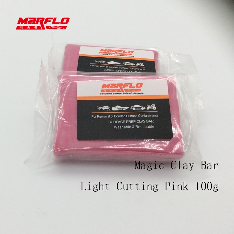 Marflo magic clay bar light cutting grade pink 200g auto bil lak pleje rengøring detaljer vask konge før bil styling
