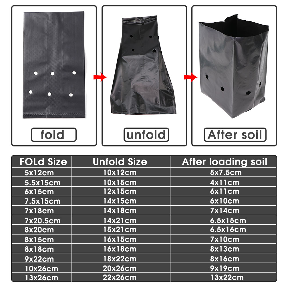 100PCS Black Plastic Seedling Bags Growing Bowl with Breathable Holes for Garden Plant Nursery Germination Nutrition Planter Pot