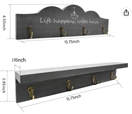 Porte-gobelet à café, décoration murale de cuisine, décorations de ferme, décor de bureau de station de café, affichage de tasse, ensemble de 2 pièces: GRIS
