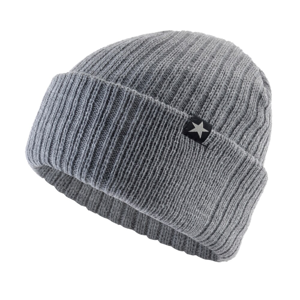 Gorros de lana tejida para hombre, gorro de lana de Color sólido, cálido, doble capa, gruesa, para esquí al aire libre: Gray2