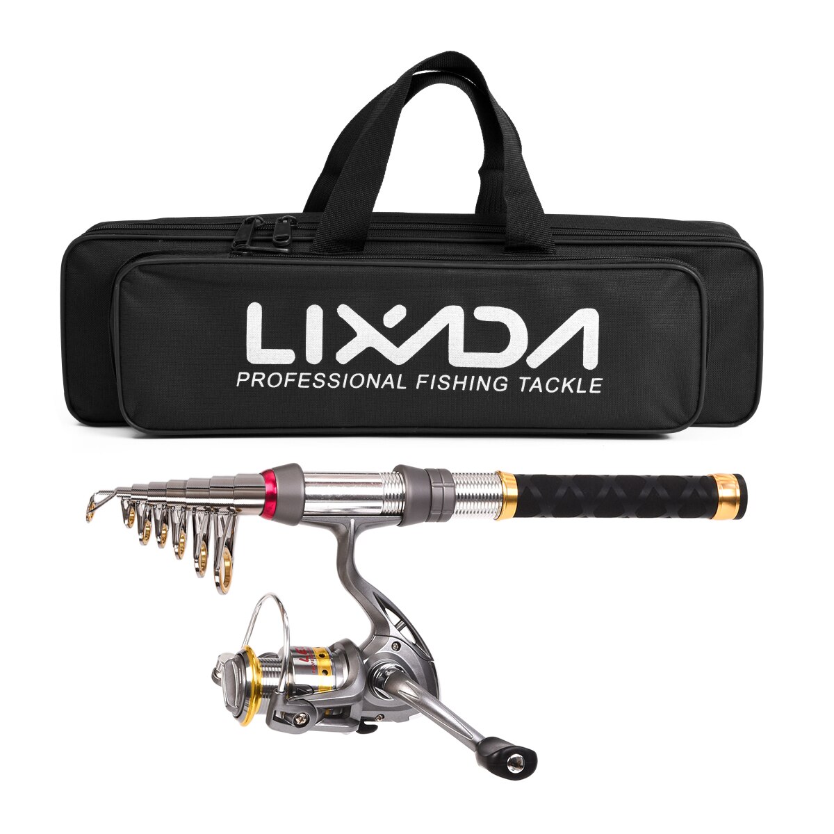 Lixada pescar telescópica Combo carrete caña Kit completo carrete giratorio con 100M línea señuelos ganchos de la cabeza de la plantilla de la bolsa para la Pesca: rod reel 2.4M