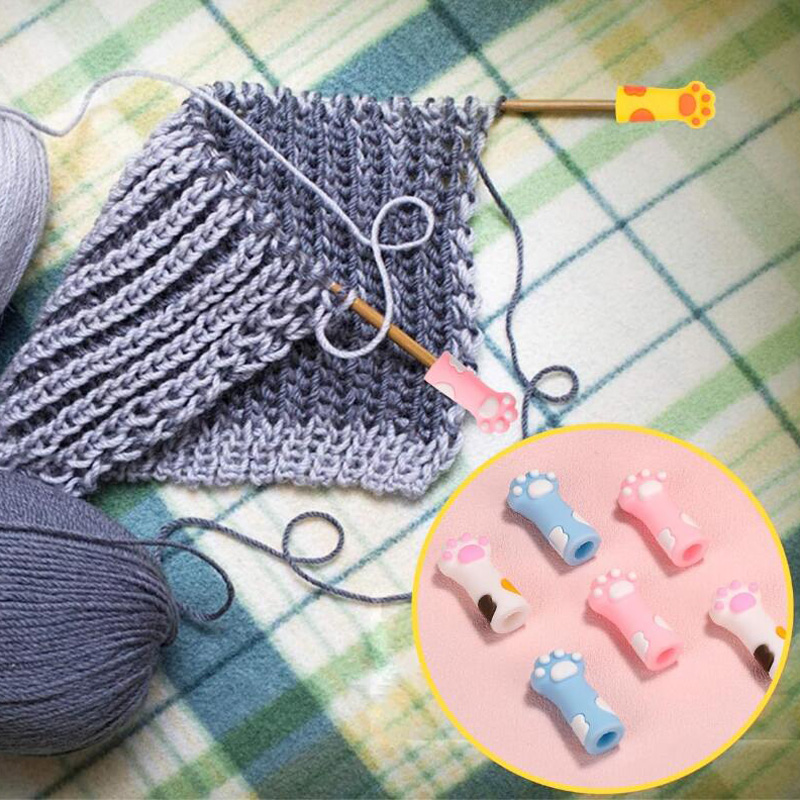 Tapón de tejer con garra de gato 5/10/15, protección de punto de aguja de tejer multicolor, suministros de tejer y ganchillo de silicona