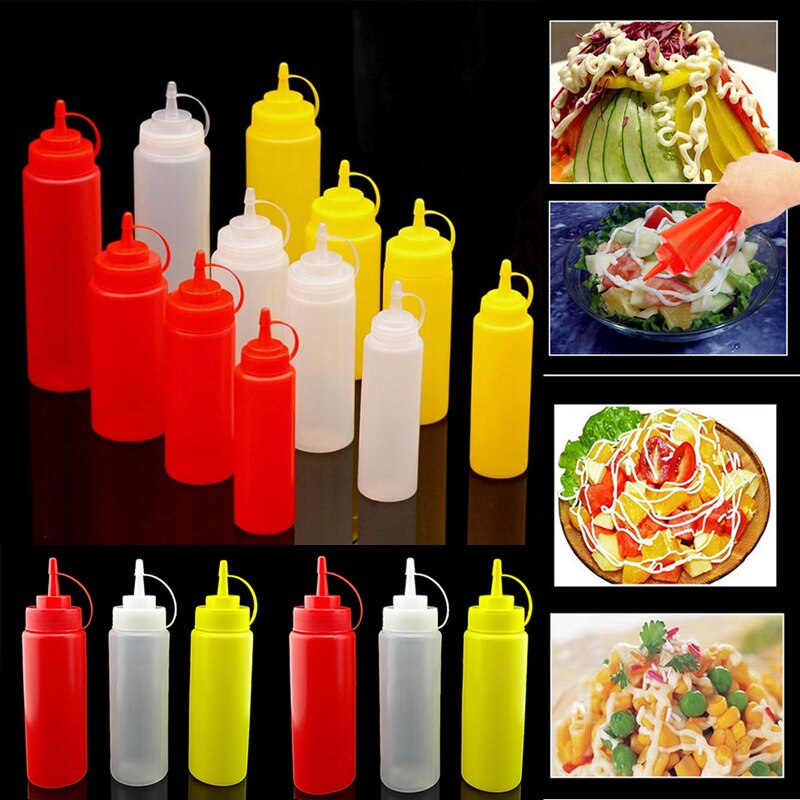 1Pc 230ml 8OZ Squeeze Bottle Ketchup Tomato Sauce Mustard Soybean Curry Sauce Vinegar Container Z07