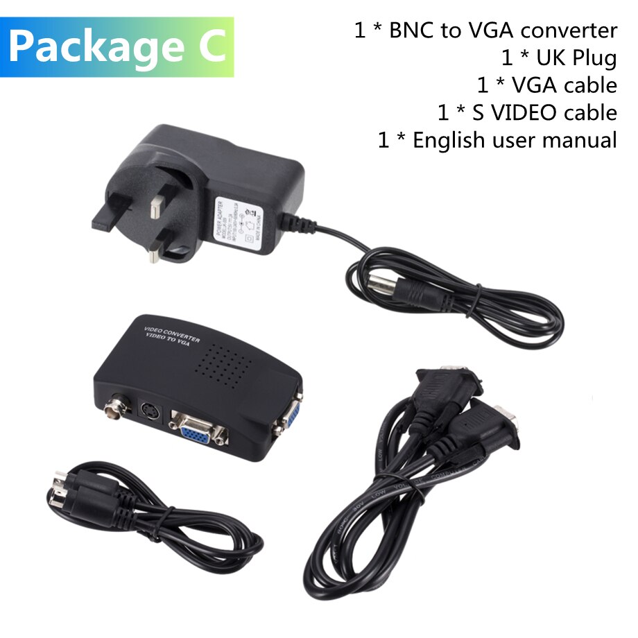 Pzzpss Vga Bnc S-video Naar Vga Video Converter Vga Out Adapter Bnc Naar Vga Converter Composiet Digitale Switch Box Met dc Kabel: UK