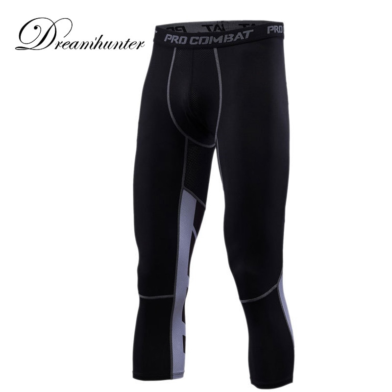 Hoge Elastische Compressie 3/4 Running Broek Voor Mannen Skinny Ademend Pro Fitness Mannelijke Strakke Sneldrogend Workout Jogger Broek