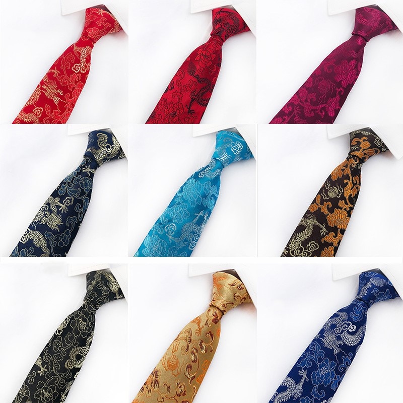 Classic Silk Mens Ties China Mascot Neckties 8cm Chinese Dragon Ties for Men Formal Business Wedding Party Gravata