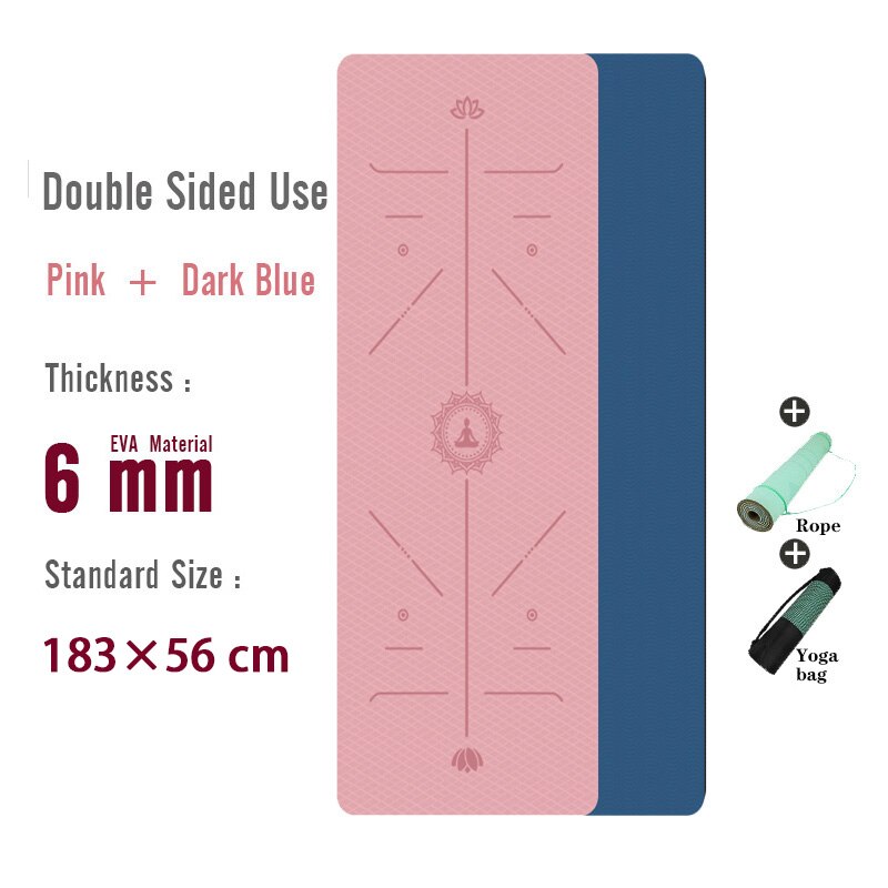 TPE Yoga Mat 6mm For Beginner Non-slip Mat Yoga Sports Exercise Pad With Position Line For Home Fitness Gymnastics Pilates Mats: Double color-PB
