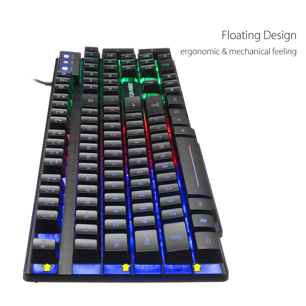 T6 Rainbow LED Backlit Mouse Keyboard Combos USB Ergonomic Gaming Keyboard and Mouse Set for PC Laptop Black White Combos L0306