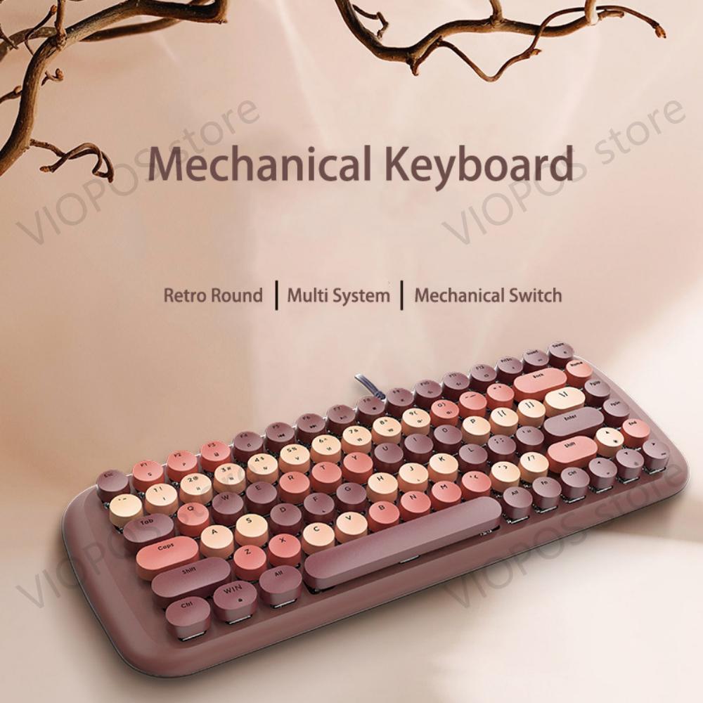 Mofii-Teclado mecánico Candy para videojuegos, teclas redondas con cable para chica, interruptor azul, para oficina, con retroiluminación para Notebook/tableta: Candy-m-brown