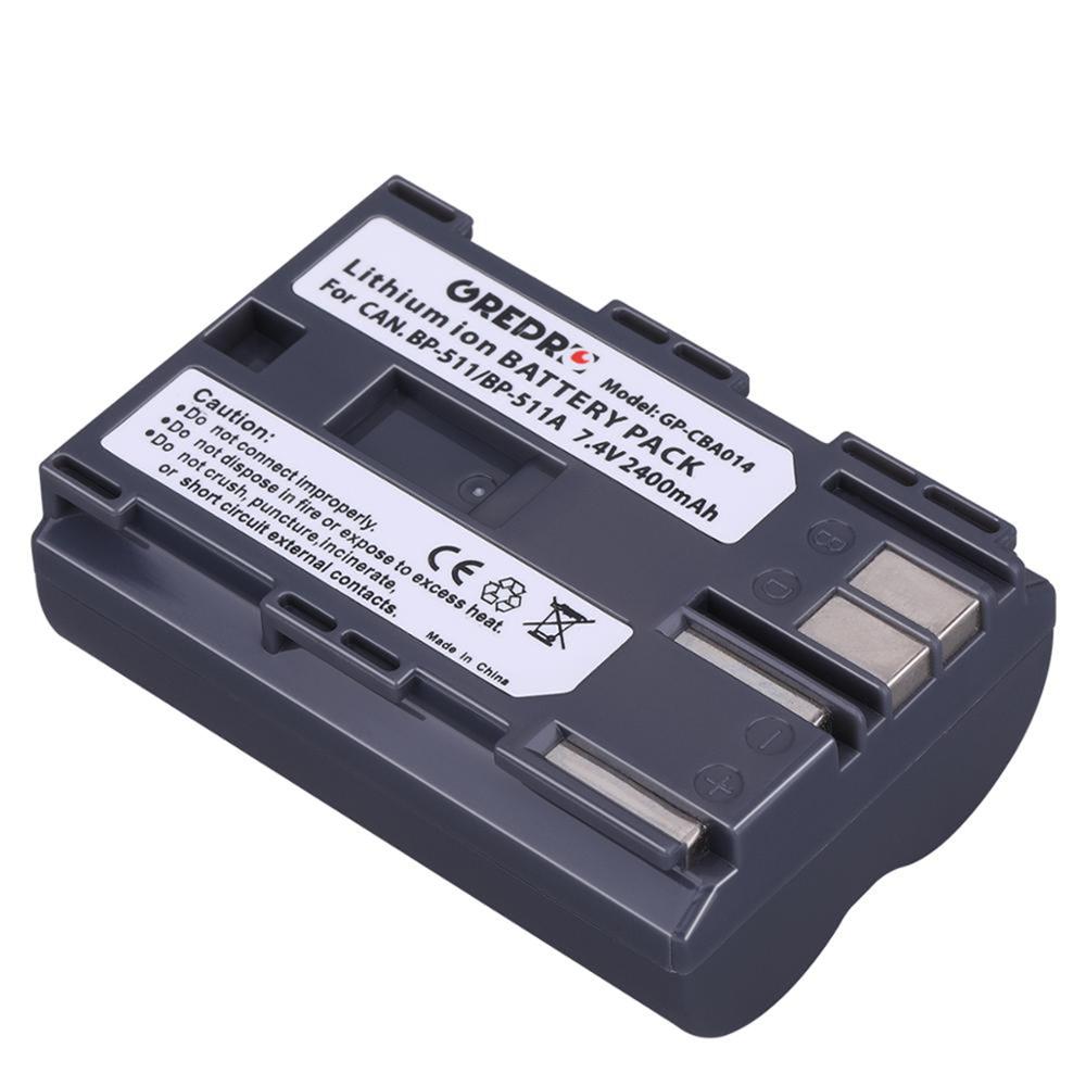 2Pcs 2400mAh BP-511 BP-511A BP 511 Battery + LED Dual USB Charger with Type-C port for Canon EOS 40D 300D 5D 20D 30D 50D 10D G6: 1x Battery