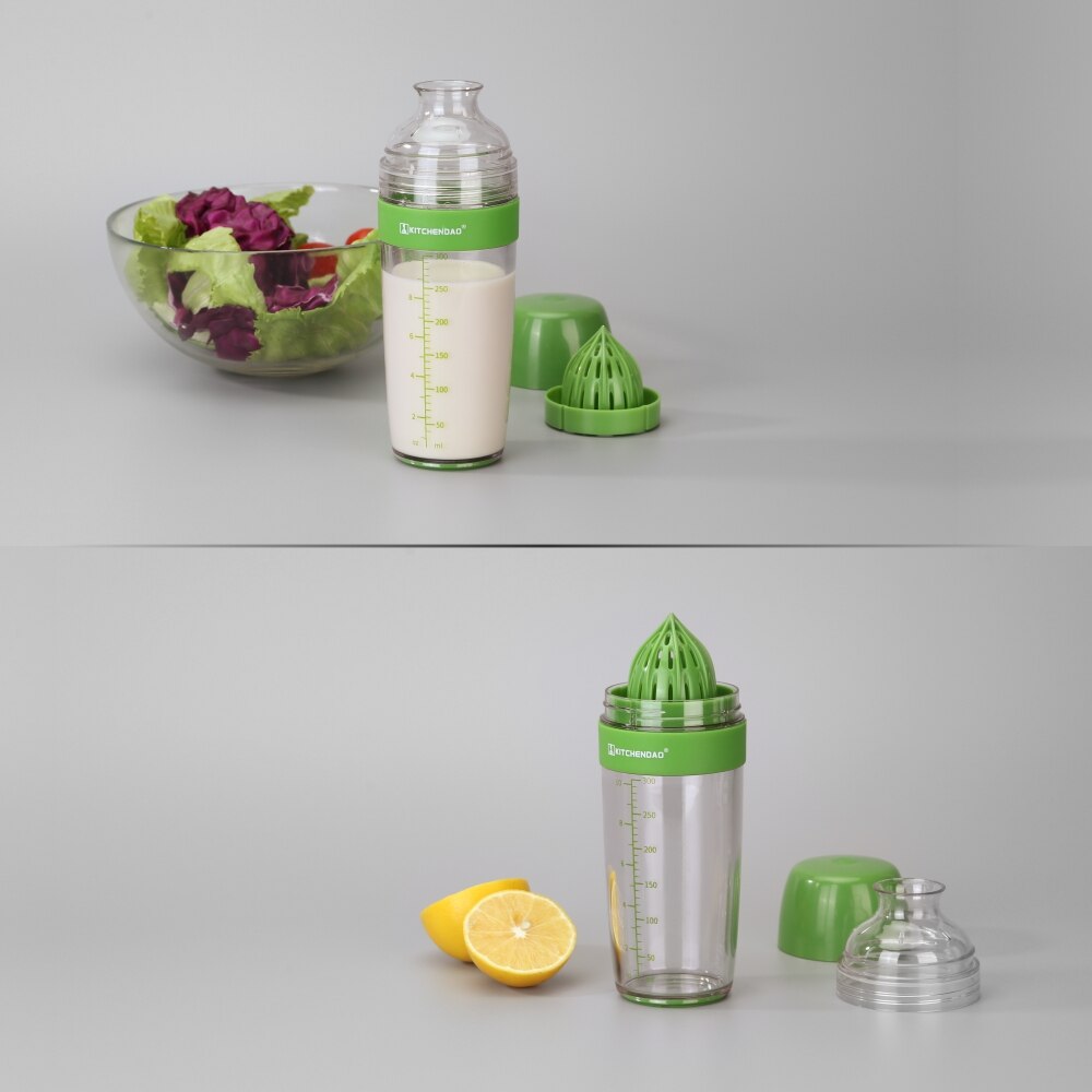 Multifunctional 2 in 1 Salad Dressing Shaker with Citrus Juicer Dripless Pour Leak-free Soft Grip Anti-slip Feet Easy Cleaning