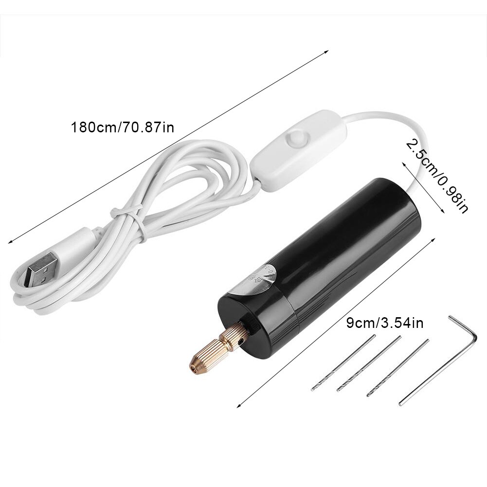 Mini handborr usb-driven handhållen roterande borrsats med spiralborr för metallträsmycken diy mini elektriska borrverktyg