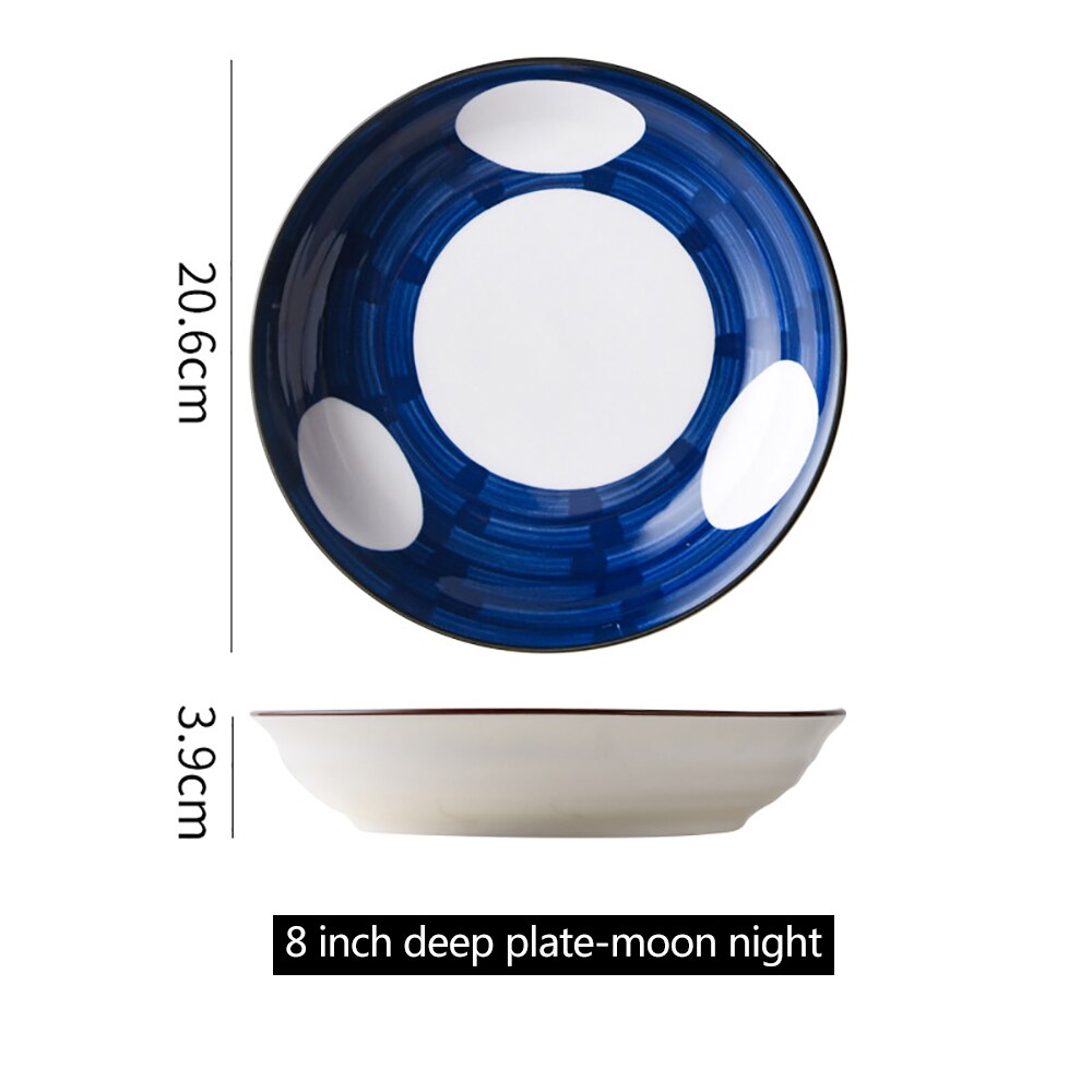 8Inch Japanese Ceramic Round Dish Home Breakfast Plate Pasta Dessert Steak Western Dish Hand-Painted Simple Decoration 1PC: D1