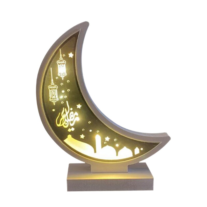 Ramadan Eid Mubarak Decorations Wooden Moon Ornament Arab Muslim Light Craft