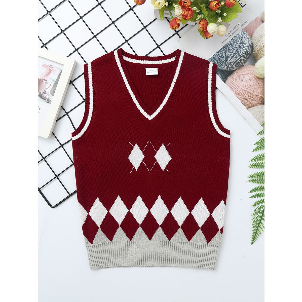Kids Knitted Vest Sweater British Style Student School Uniform Teenage Boy Girl Clothing Cotton V Neck Waistcoat Coat Knitwear