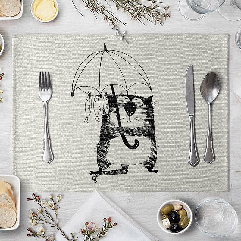 Leuke Cartoon Kat Patroon Tafel Mat Grappige Kat Servet Placemat Keuken Decoratie Dining Accessoires: 7