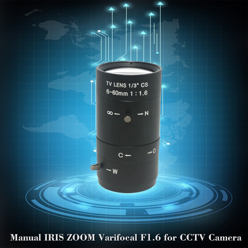 6-60mm CS C Mount Lens Manual IRIS ZOOM Varifocal F1.6 for CCTV Camera Industrial Microscope