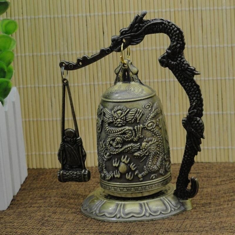 Buddhism Temple Brass Copper Dragon Bell Lotus Buddhism Arts Decor Home Dragon Copper Carved Ornament Statue Crafts Bell R9U8