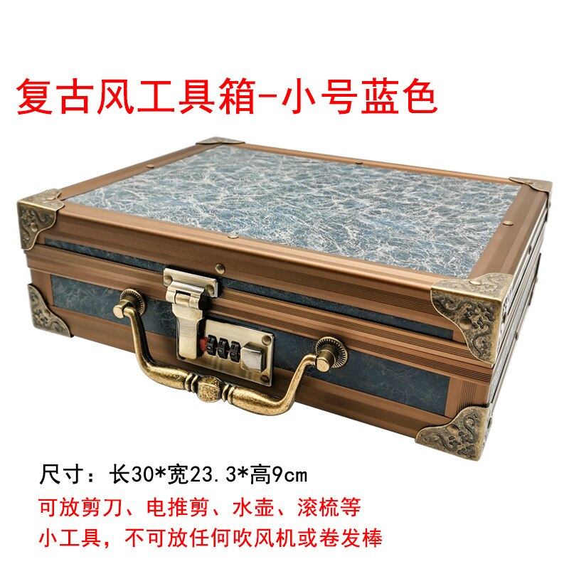 Caja de Herramientas para peluquería, estilista de pelo para maleta con bloqueo de contraseña de grado superior, caja de almacenamiento de tijeras para peluquero: Retro Small Number Blue