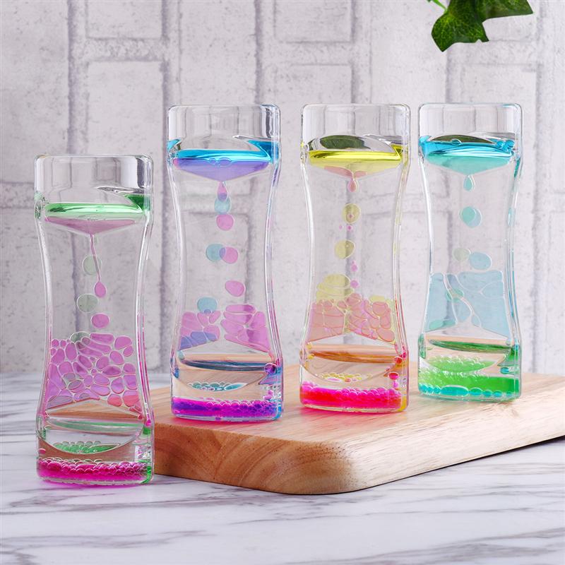 4 stuks dubbele kleuren olie zandloper vloeistof timer drijvende beweging bubbel met mooie taille bureau decoratie verjaardag kinderen speelgoed