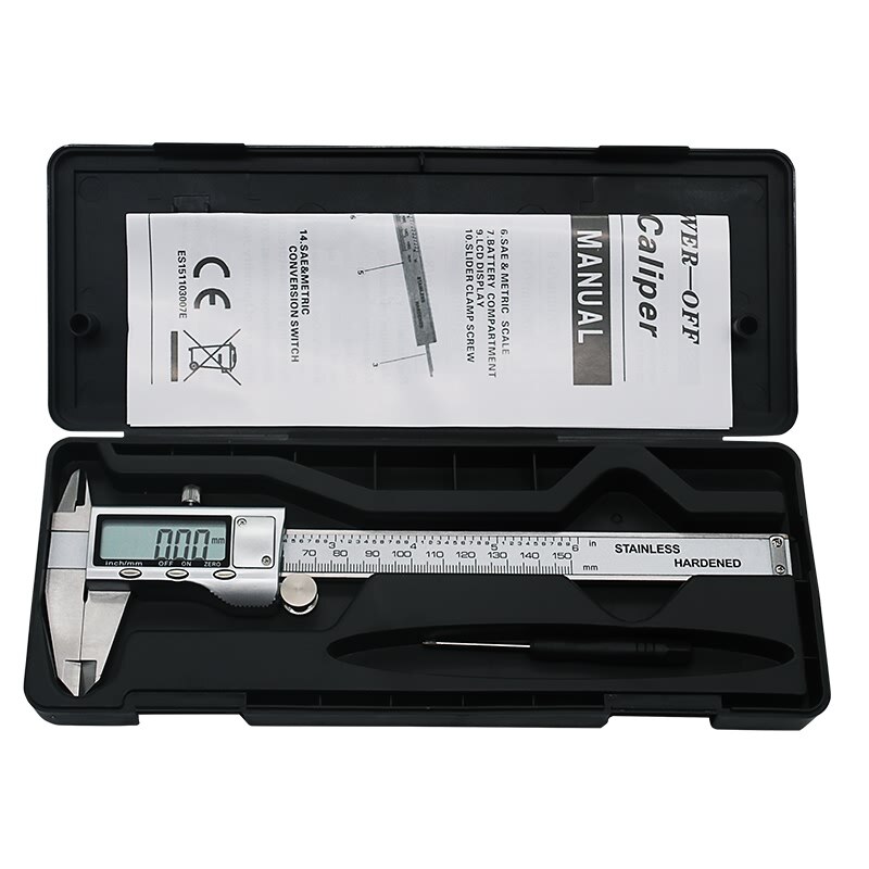 Ton 09 6- tum 150mm rostfritt stål elektronisk digital vernier mätare mikrometer metall: Default Title