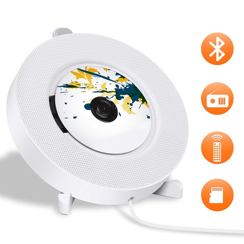 Draagbare cd-speler met bluetooth, aan de muur te bevestigen cd-speler met afstandsbediening voor thuis, ingebouwde hifi-luidsprekers met hoofdtelefoon j