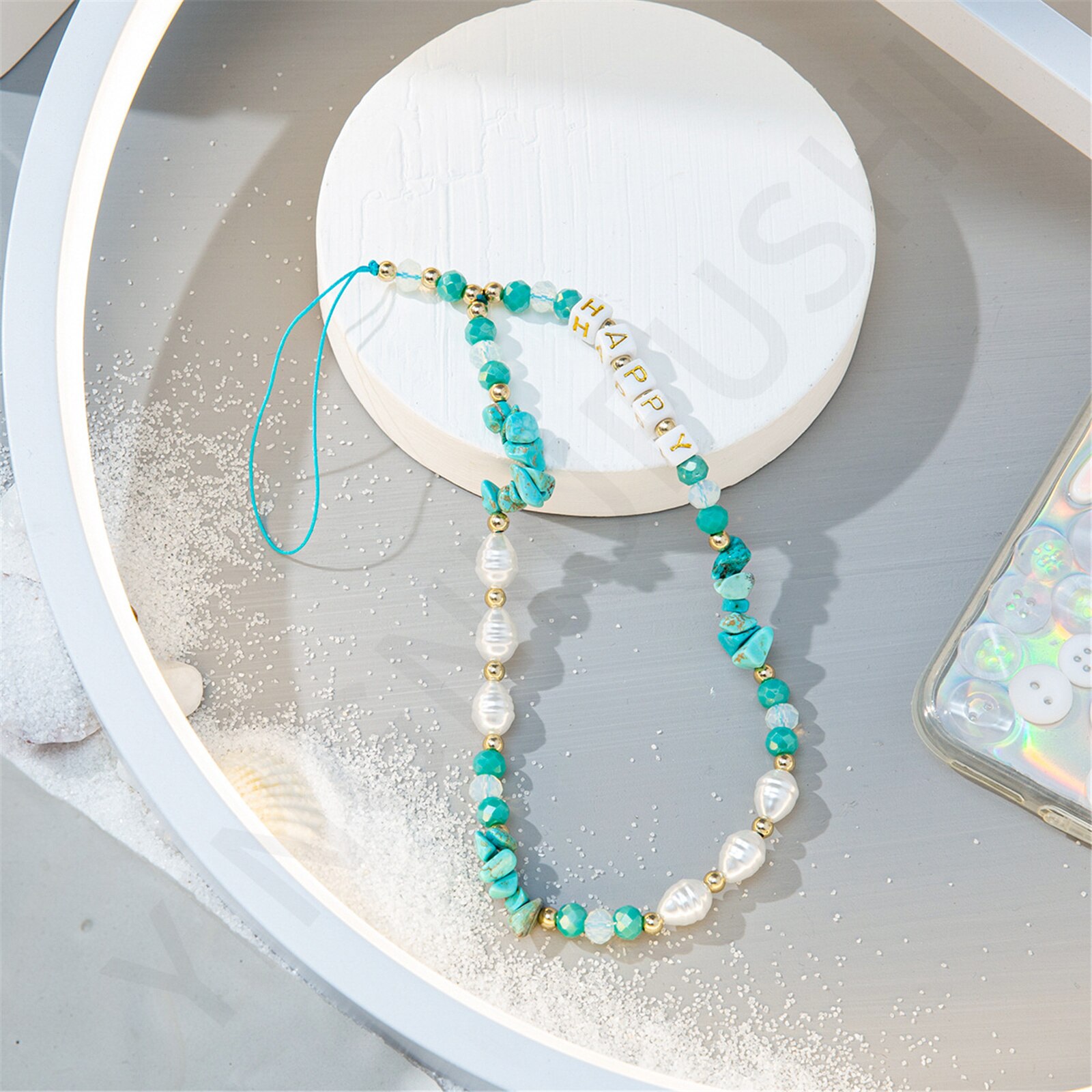 Catena di cellulare con perle di ghiaia moda cinturini per cellulare con perline fascino catena appesa cordino anti-perso cinturino da polso portachiavi: Type1 A