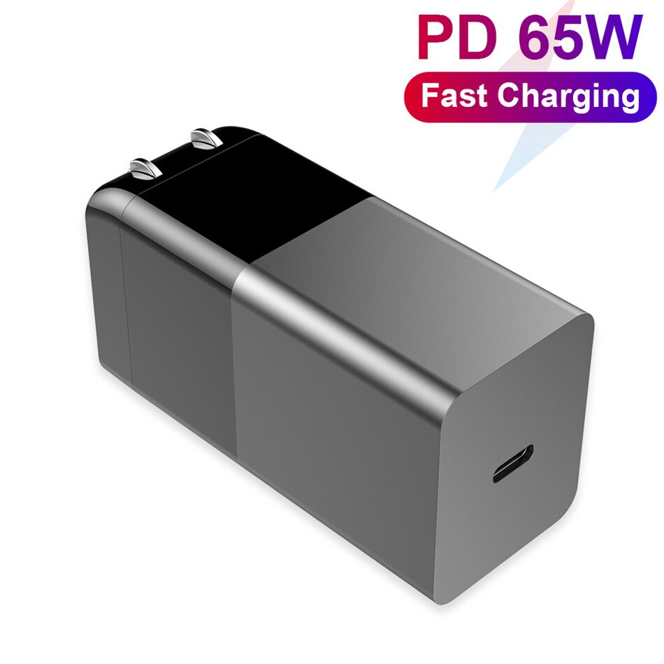 UTBVO 65W One-Port GaN USB-C Wall Charger for Laptops, Tablets and Phones with Power - Black (non-PPS): Only Charger / US and EU UK AU