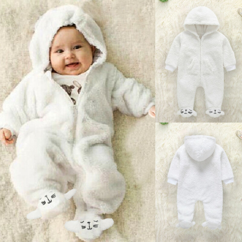 Goocheer Autumn Hooded Long Sleeve Jumpsuit Foot Solid White Pocket Boys Girls Clothing Outfits Clothes Newborn Baby Romper