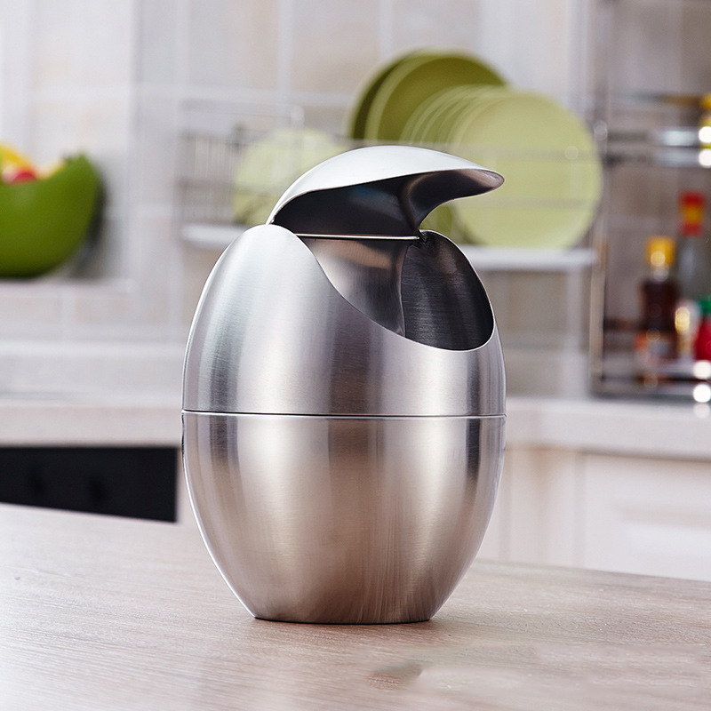 Stainless Steel Small Trash Bin Recycling Cover Table Nordic Bedroom Garbage Bin Kitchen Metal Desk Poubelle Home Garden