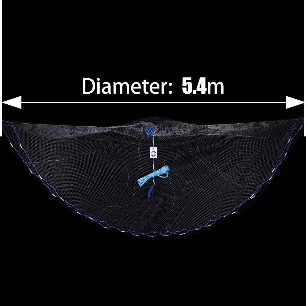Easy throw Cast Net Diameter 2.4M-7.2M American Style Fishing Net Small Mesh Outdoor Sports Fish Trap Network: Diameter 5.4M