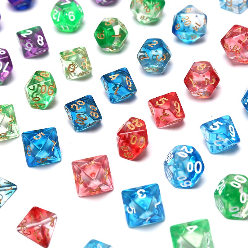 7 Stks/set Transparant Acryl Dobbelstenen Set Multicolor 4, 6, 8, 10, 12, 20 Zijdige Dobbelstenen Trpg Game Liefhebbers Spelen Games