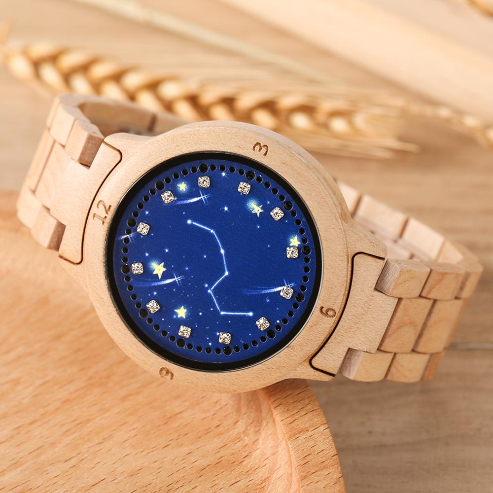 LED Display Revolving Light Touch Screen Electronic Men's Watch Night Vision Full Wooden Band Wristwatch Relojes Hombre