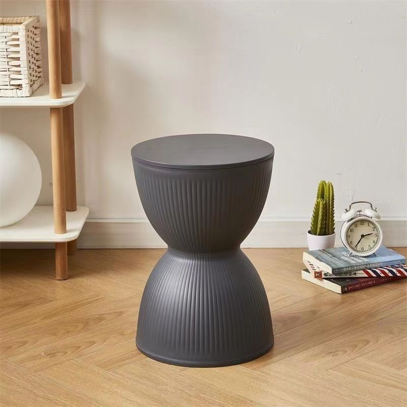 Tabouret Plastique Forme Sablier Blanc - Design Nordique Moderne - Pour Salle De Bain, Entrée, Chambre - 42 Cm De Haut - 9