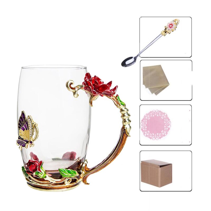 Emalj glas kopp speciell transparent kristall carve mönster för vatten te kaffe hem dricka ware bröllop: D