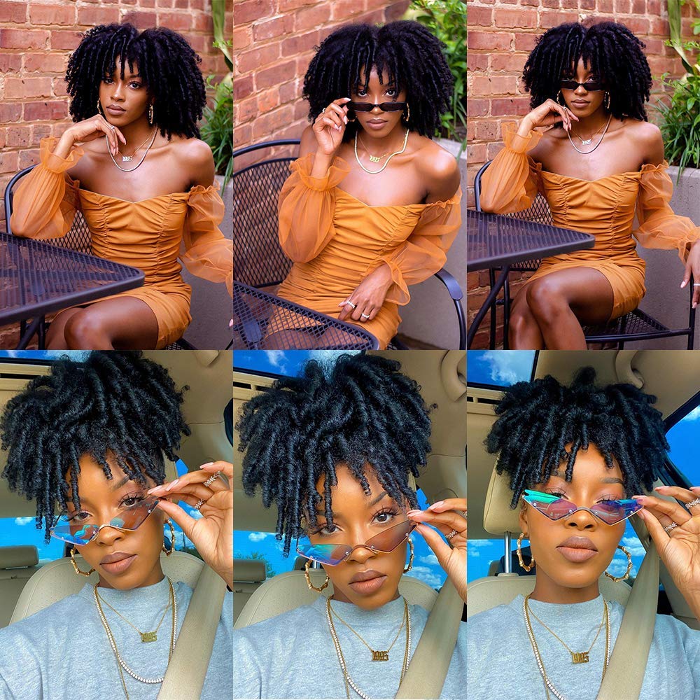 Hihoo Dreadlock Curly Wig Soft Short Synthetic Natural Hair Wigs With Bangs For Black Women Ombre Crochet Twist Hair Wigs 14''