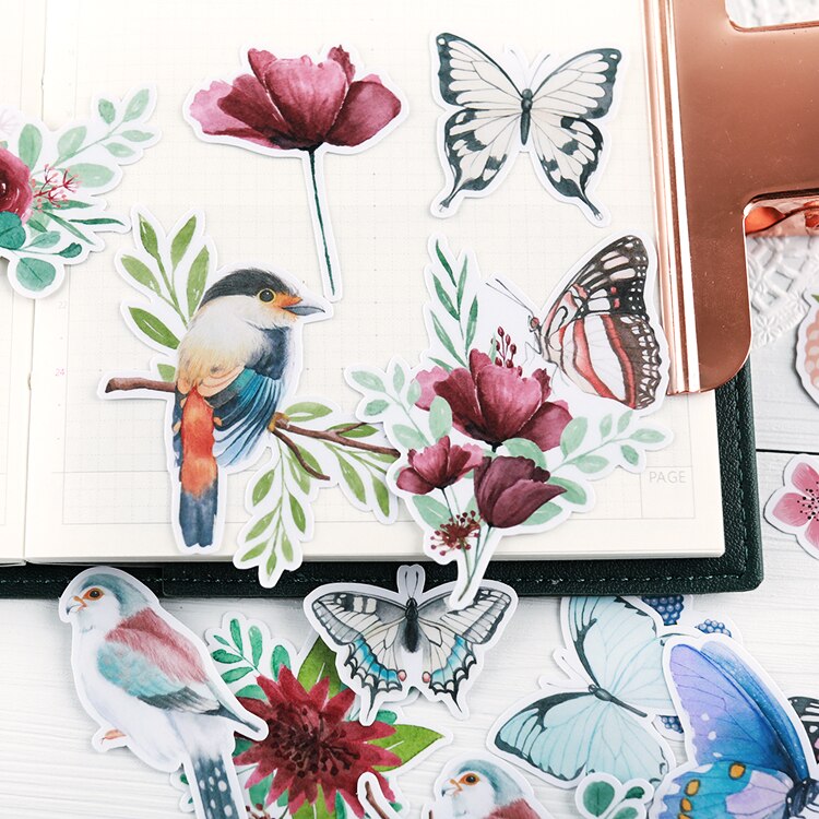 Autocollants oiseaux et papillons de la forêt, étiquette décorative pour livre d&#39;étudiant, Stickers d&#39;artisanat et de Scrapbooking, jouets pour enfants, 25 pièces