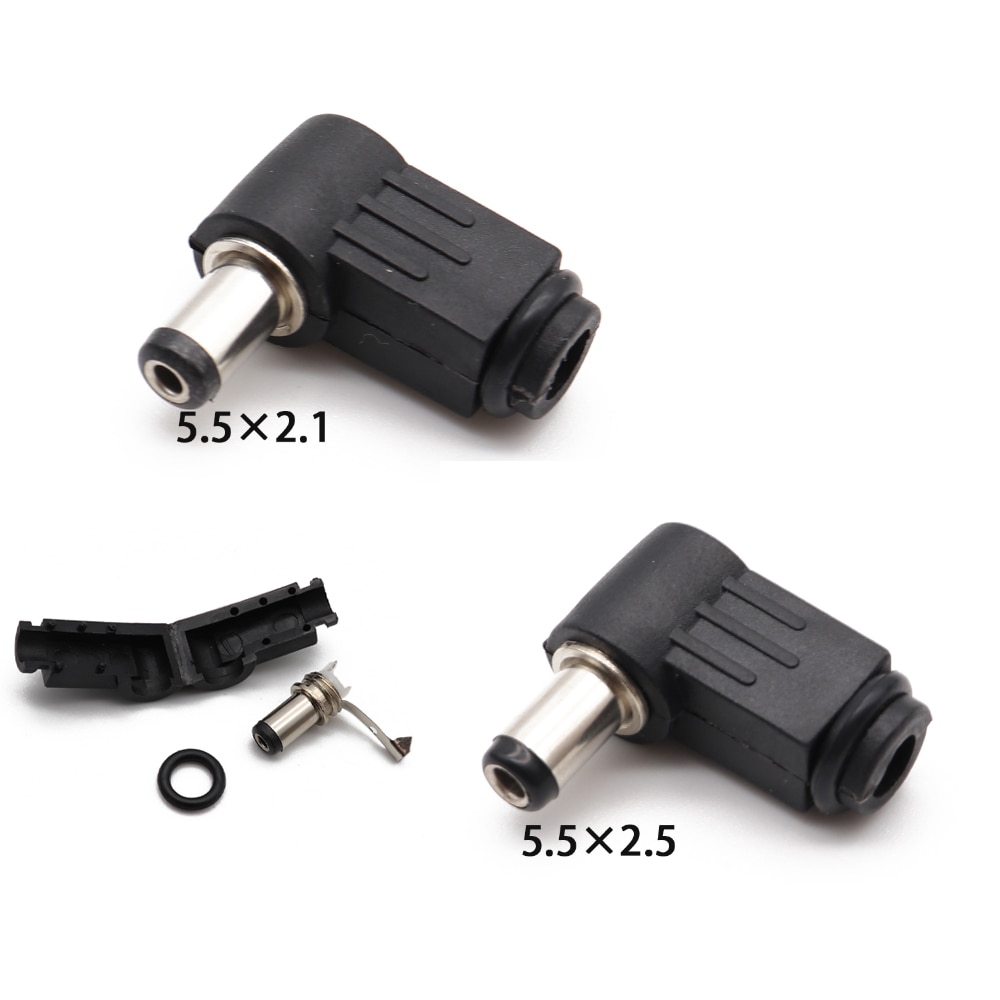 5Pcs Black 2.1mm x 5.5mm 2.5mm x 5.5mm DC Power Male Plug Jack Adapter 90 Degree Male 5.5*2.1 5.5*2.5 mm DC Power Plug Connector