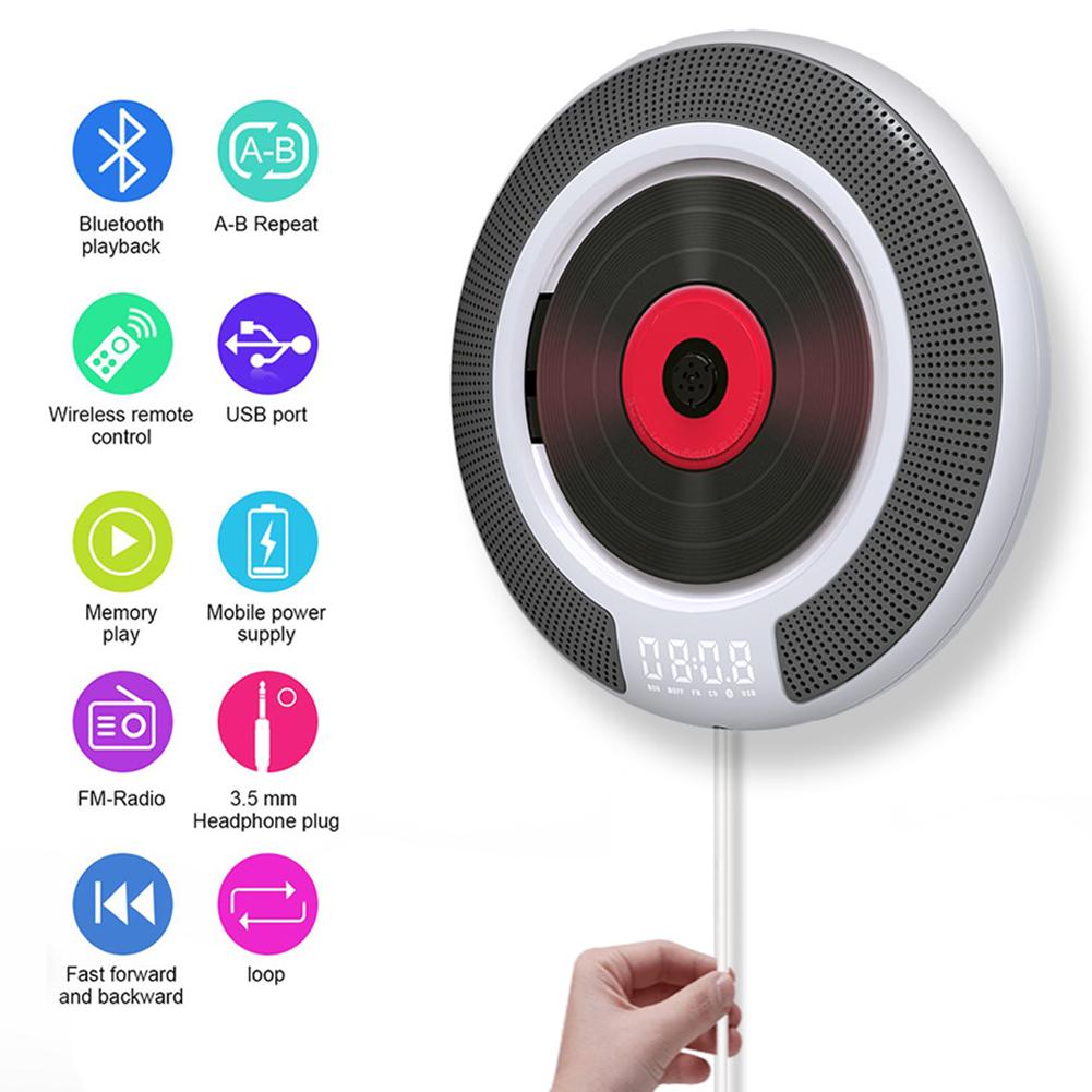 KC-806 Portable CD Player With Bluetooth Wall Mountable FM Radio Built-In HiFi Speakers With Remote Control Headphone Jack