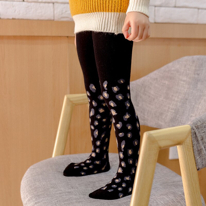 Medias con estampado de leopardo para niñas, ropa interior de algodón, primavera y otoño,: Negro / L