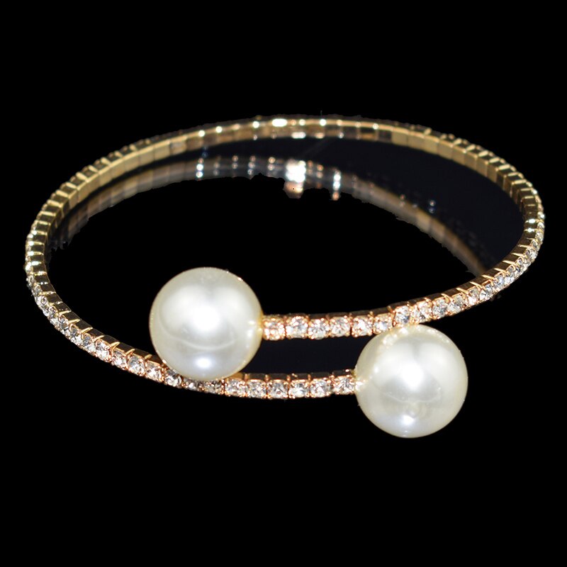 Bracciale in cristallo di perle imitazione moda bracciale da donna placcato in oro argento 1/2 bracciale con strass bracciale Pulseras Mujer regalo: 1 row of gold