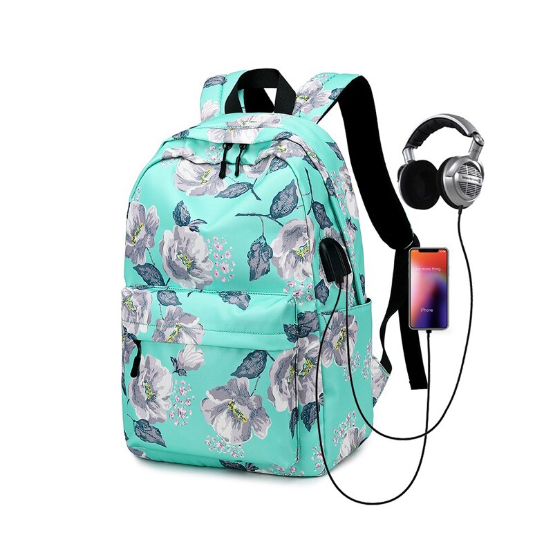 Børn teenagere rygsæk til skolepiger skole bogtasksæt 3 in 1 college laptop rygsæk vandtæt nylon rejse dagsæk: Grøn 1 stk