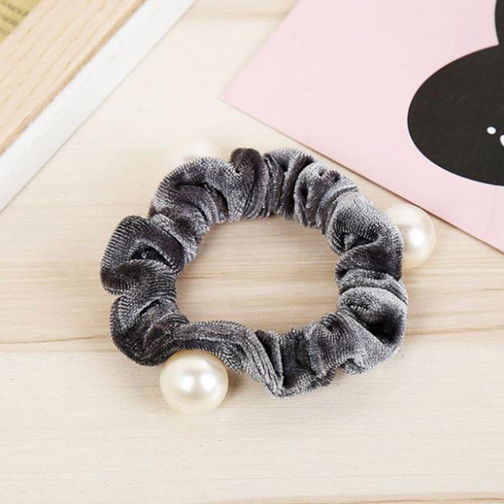 1PC Parels Velvet Hair Scrunchies Haar Touw voor Vrouwen Meisjes Paardenstaart Houder Elastische Haar Elastiekjes Hoofddeksels Haar Accessoires: Grey