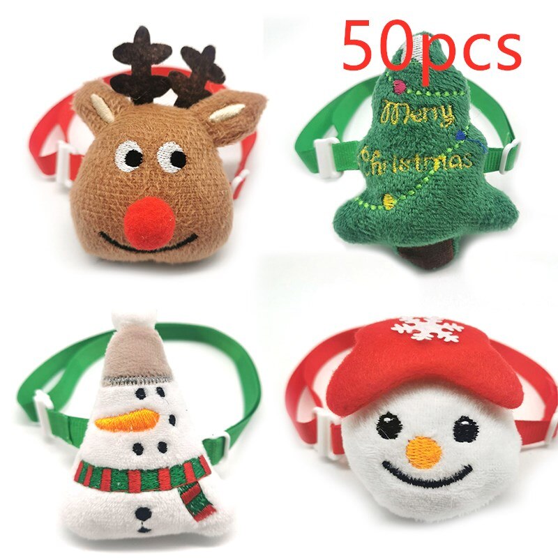 30/50pcs Christmas Pet Bow Ties Neckties Xmas Tree Deer Snowman Cartoon Bow Tie for Small Middle Dog Puppy Grooming Supplies: 50pcs
