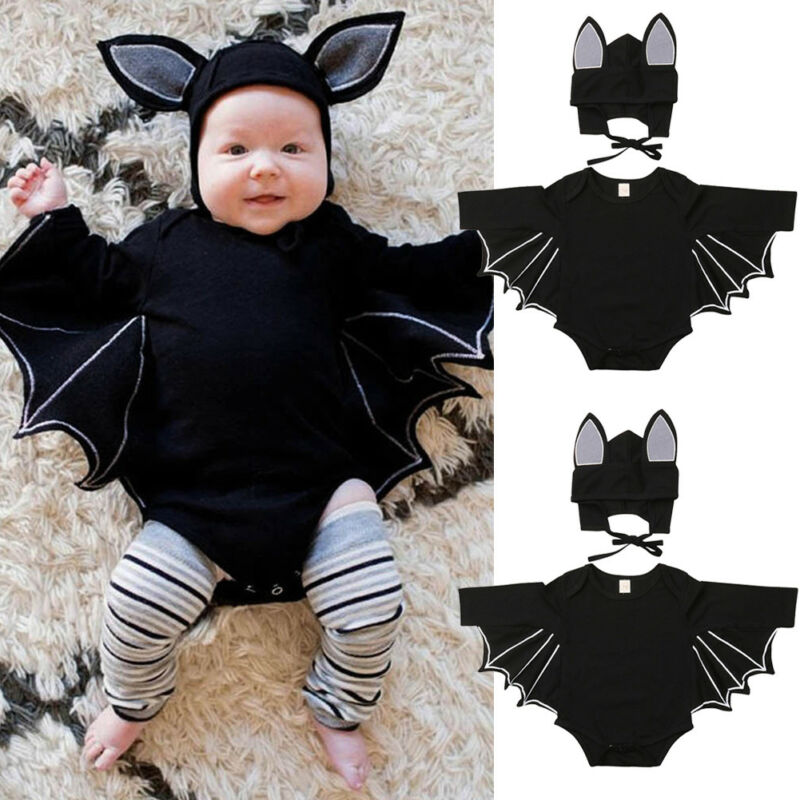 Pudcoco halloween nyfødte baby dreng piger bat romper hat outfits cosplay kostume sæt 0-18m