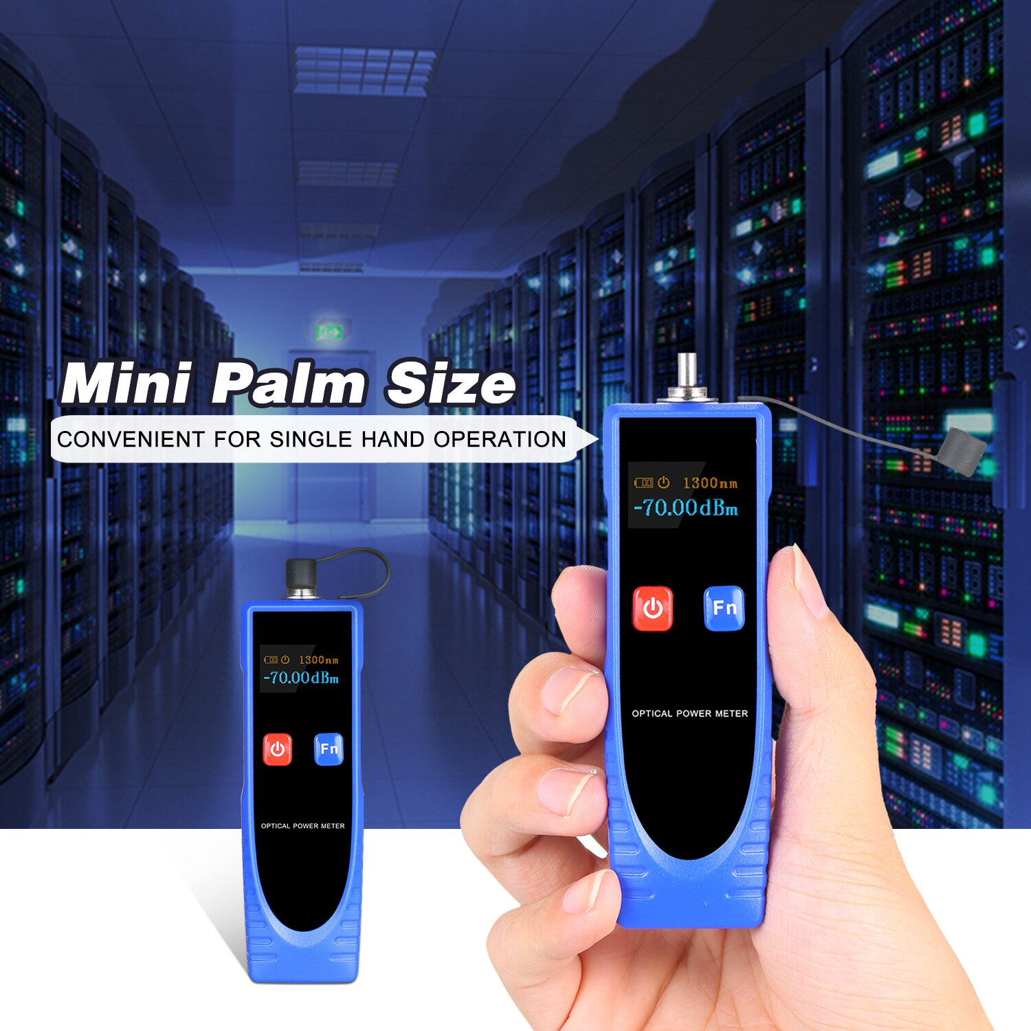 Optical Power Meter blue/grey Portable Digital Mini Light Power Meter -70~6dBm with 6 Optic Wave Length