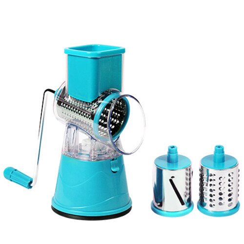 Groentesnijder Mandoline Slicer Keuken Accessoires Met 3 Verwisselbare Sharp Blades Handleiding Roterende Groente Kaas Rasp: Sky Blue