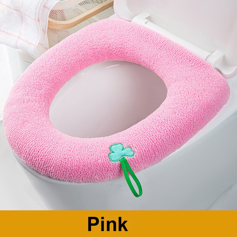 Universal Toilet Seat Thickened Mat Soft Warm Washable Bathroom Toilet Seat with Handle Closestool Mat Seat Case Toilet Lid: Pink