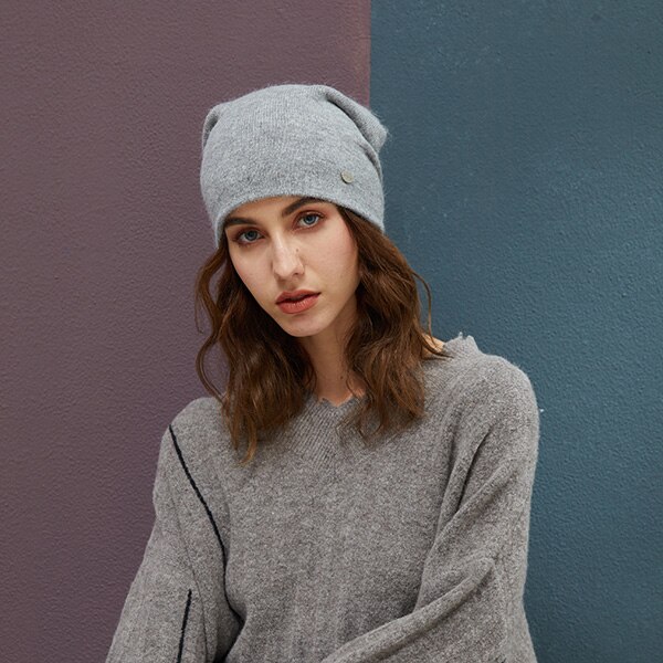 Kaninchen Haar Winter Hüte Für Frauen Mützen Wärme Ski Kappe Mädchen Hütte Weiblichen Kappe Skullie Künstliche Neue Hütte: tief grau